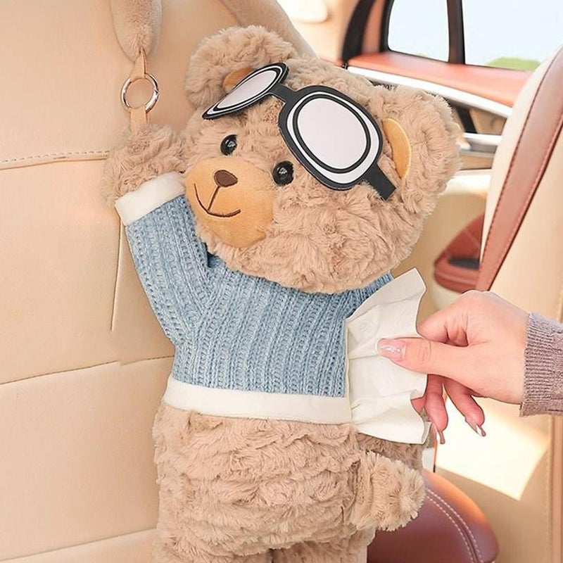 Car Tissue Holder, 2in1 Cute plush Bear Tissue Holder and Trash Can, car interior Paper Storage Container and small garbage can, Decorative Paper Holders for Home, car Decorations (style2) - Image 5